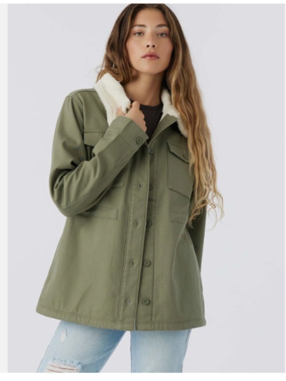 Hang Ten Women's Utility Fleece Lined Jacket Plush Collar Olive Green M L XL XXL